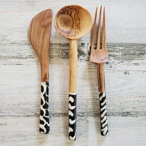 Olive Wood 3 Piece Appetizer Set Fair Trade Made in Kenya NWOT!